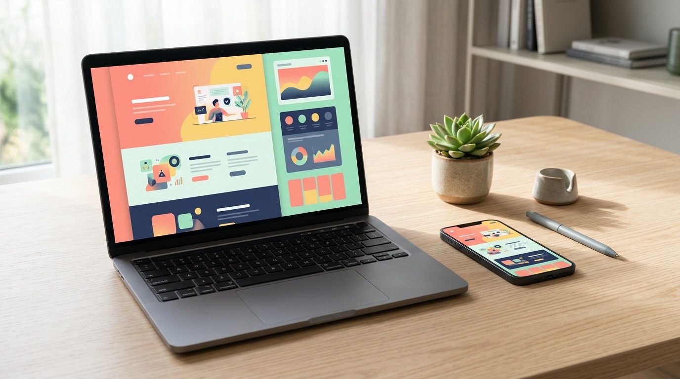 Illustration of a business website on laptop and phone
